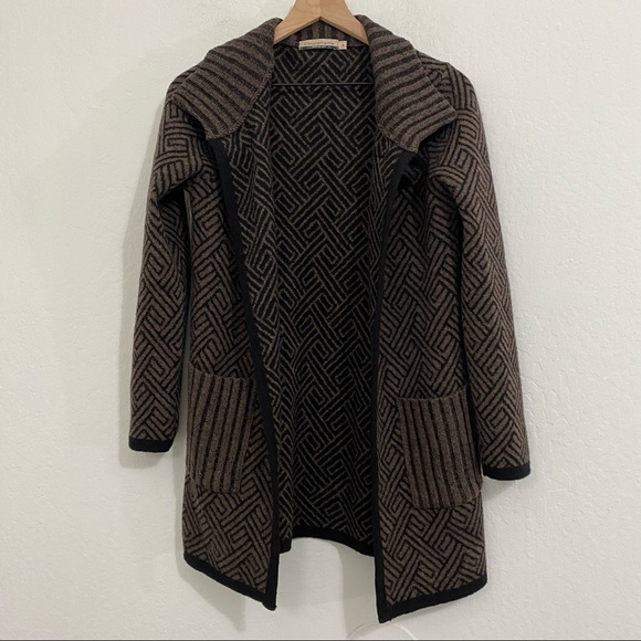 Chiaramente Women’s S Wool Knit Geo Print Mock Neck Buckle Cardigan Sweater - Picture 2 of 9